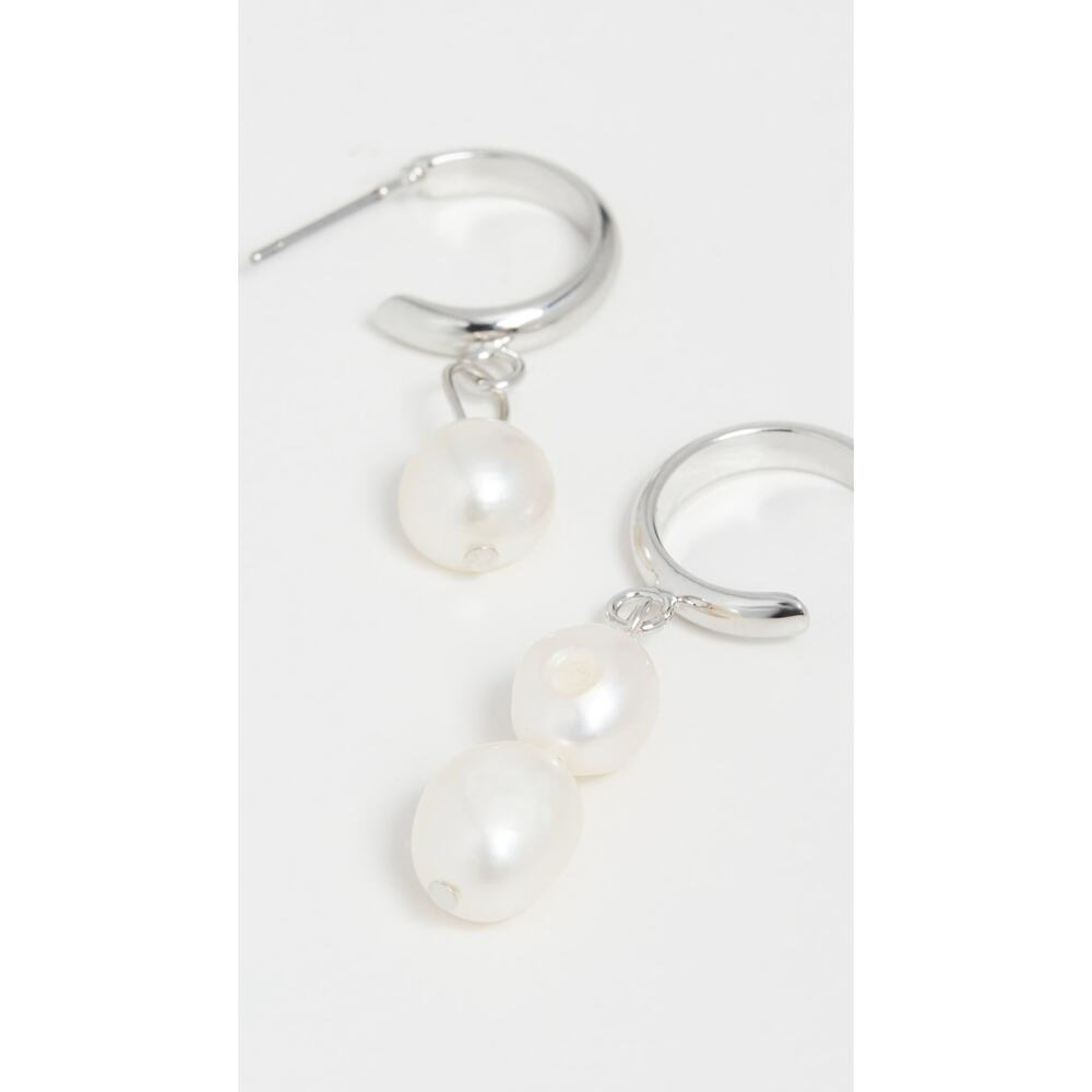 New Jules Smith Mismatched Pearl Drop Huggies Silver/Pearl/